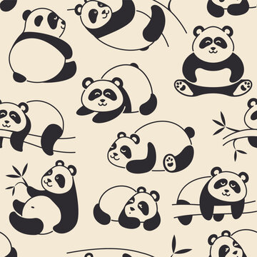 Seamless background with pandas in the jungle