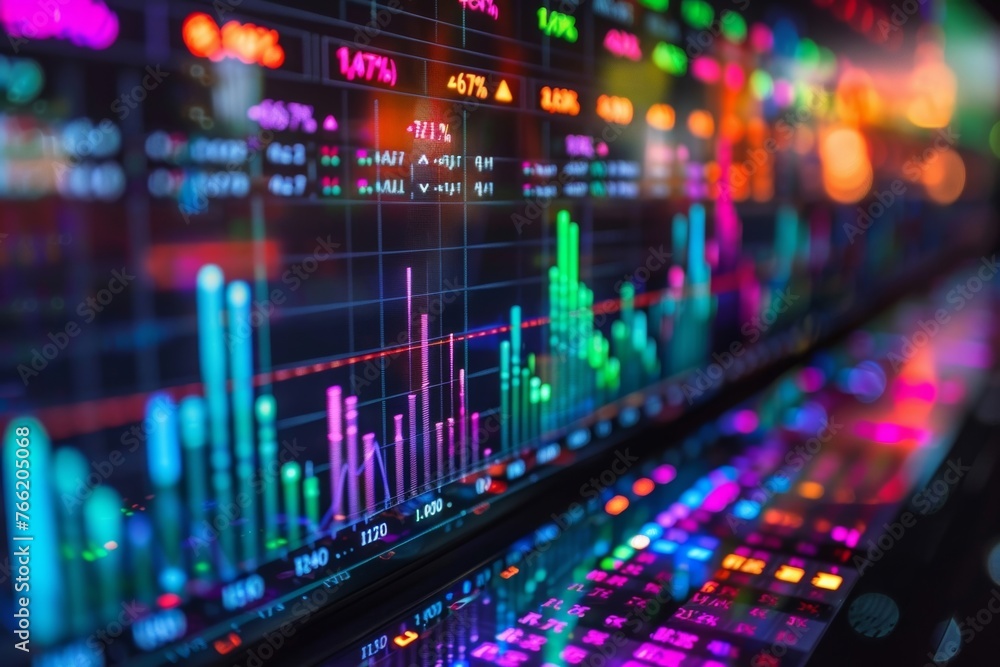 Aufkleber imagine a colorful visualization panel showcasing economic data through interactive graphs and chart