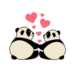 A couple of cute pandas with hearts.