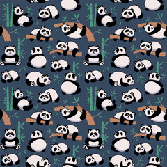 Seamless background with pandas in the jungle - 766205240