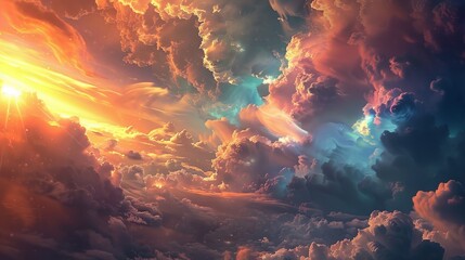 The sky is filled with abstract shapes created by clouds. - obrazy, fototapety, plakaty