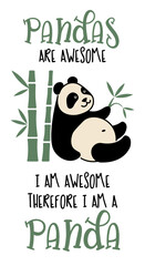 Cute panda. Simple flat icon with a funny inscription - 766205467