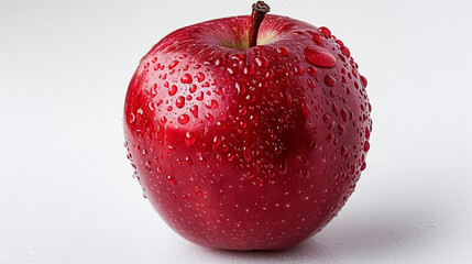 A shiny red apple on a white background.