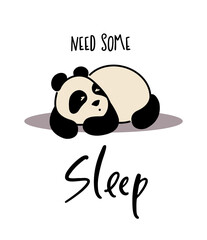 Cute panda. Simple flat icon with the inscription Need some sleep