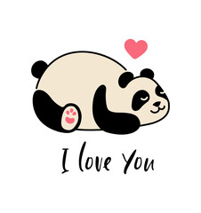 Cute panda. Simple flat icon with the inscription I love you - 766205819
