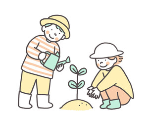 家庭菜園を楽しむ子供たち