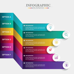 Vector infographic template with 3D concept. 6 option steps, icons and elements. Business concept with 6 options.