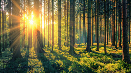 Sun-Kissed Forest: Nature's Radiance. Generative AI