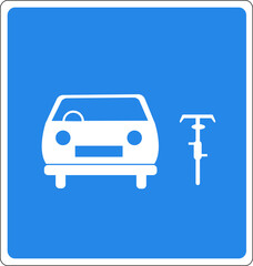 Panneau carré sur fond bleu indiquant une voie partagée par les véhicules et les bicyclettes