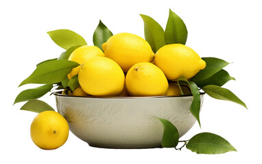 Bowl of Fresh Lemons Isolated On Transparent Background PNG.
