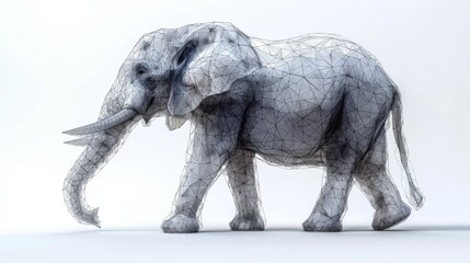 Animal isolated from low poly wireframe on white background. Symbol for African and Indian animals. Modern abstract polygonal image mash line and point hands collect puzzle.