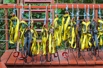 Safety belts with carbines. for climbers