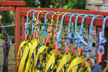 Safety belts with carbines. for climbers