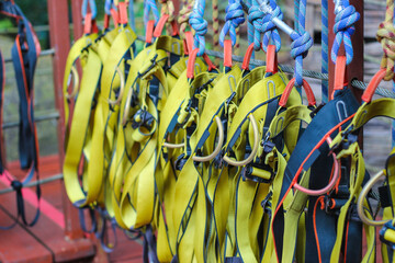Safety belts with carbines. for climbers