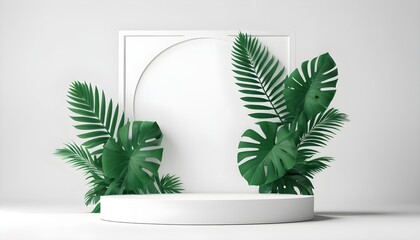 Botanical product backdrop, Monstera leaves - obrazy, fototapety, plakaty