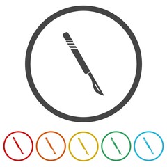 Scalpel knife symbol. Set icons in color circle buttons