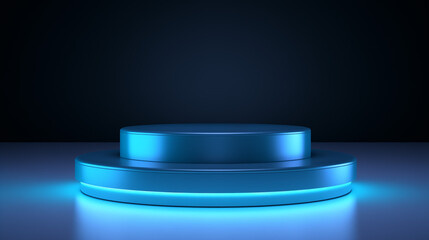 Podium platform on a technical blue background