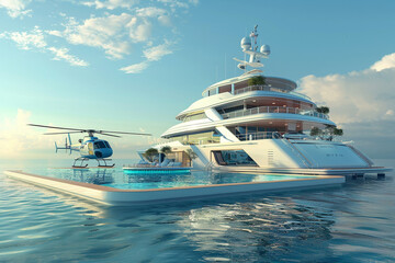 Extremely detailed and realistic high resolution 3D illustration of a luxury super yacht with a...