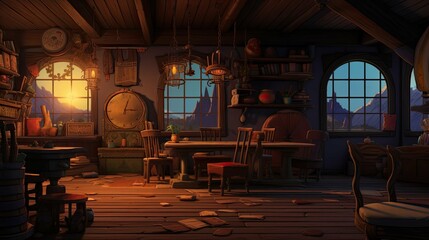 Interior of the old abandoned house. AI generated art illustration.