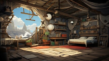 Obraz premium Interior of the old abandoned house. AI generated art illustration.