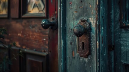 Burglary or thief breaking into a home opens the lock on the door of a country house, theft crime criminal case concept, Burglar breaking into house - obrazy, fototapety, plakaty