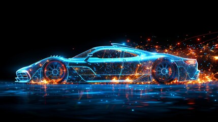 Sport car modern wire frame concept that represents a starry sky in the form of points, lines, and shapes. - obrazy, fototapety, plakaty