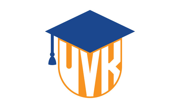 UVK initial letter academic logo design vector template. school college logo, university logo, graduation cap logo, institute logo, educational logo, library logo, teaching logo, book shop, varsity	
