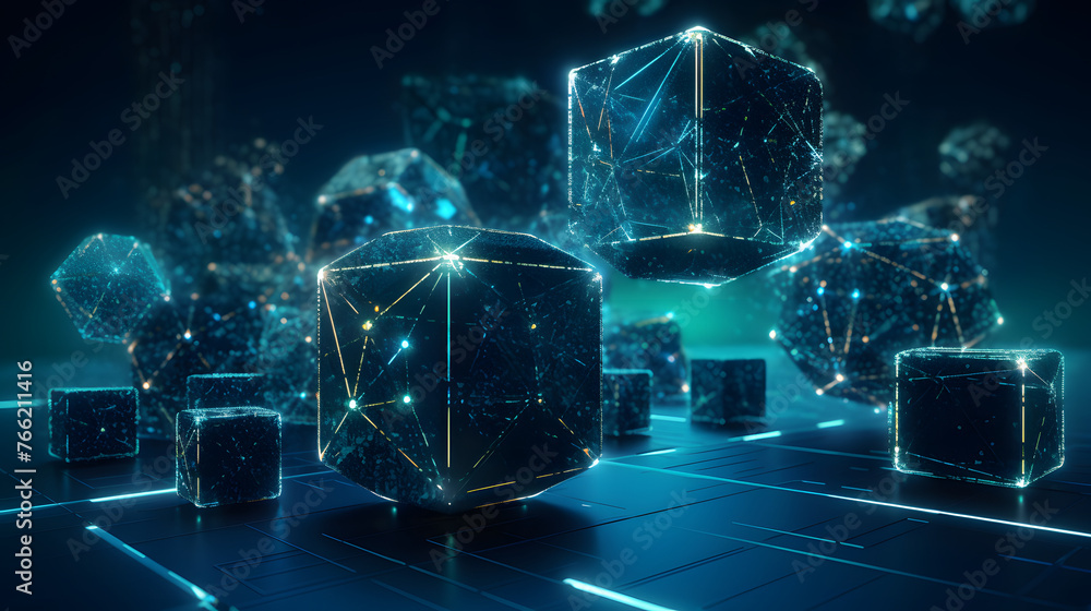 Poster the blockchain technology and the crypto industry digital commerce concept in an abstract style