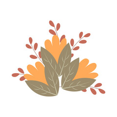 Fototapeta premium Spring flower collection with leaves, floral bouquets. Vector flowers flat. Spring botanical elements. Happy Easter. Folk style. Spring holiday