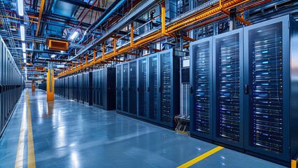 Tech Hub: Modern Server Room Data Center in Full Operation