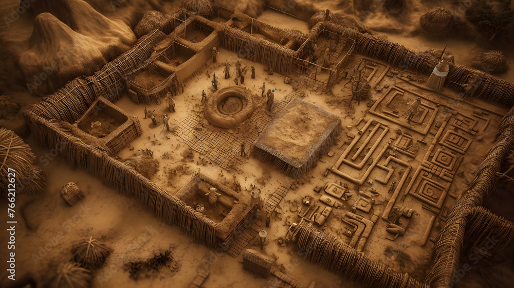 Poster underground structure with many objects and various artefacts
