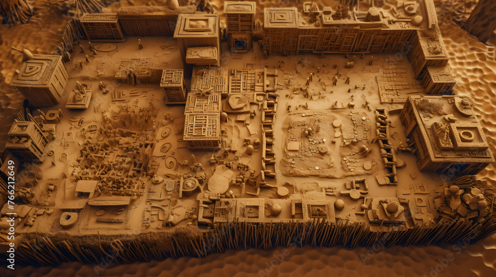 Poster underground structure with many objects and various artefacts