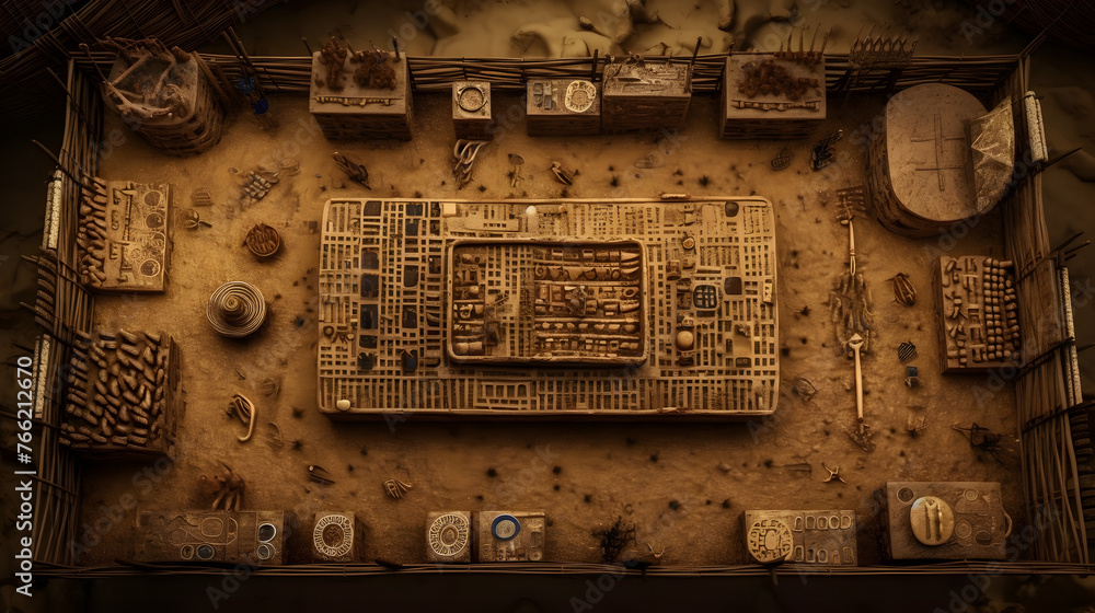 Poster underground structure with many objects and various artefacts