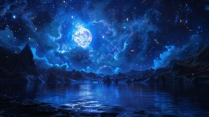 Starry night sky with clouds and planets. AI generated background. - obrazy, fototapety, plakaty