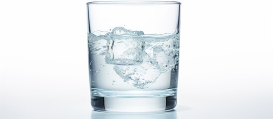 Fresh water in a clear glass containing cold ice cubes to keep it chilled and refreshing