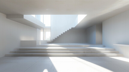 Minimalist interior design with natural light and stairs
