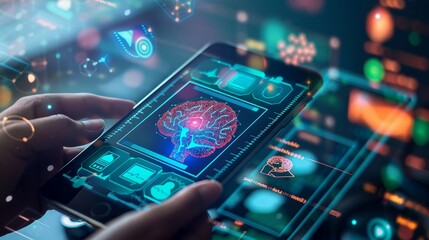 The synergy of AI in healthcare, telemedicine, and digital art platforms, redefining social media marketing, content strategy, and user experience design - obrazy, fototapety, plakaty