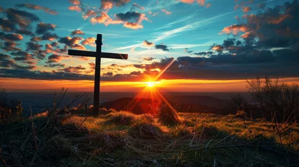 Foto op Plexiglas holy saturday cross on top of mountain with evening sky background © Edgar Martirosyan