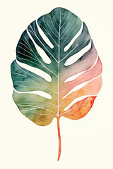 Boho colorful watercolor leaf, simple minimalist digital art, graphic vector resource
