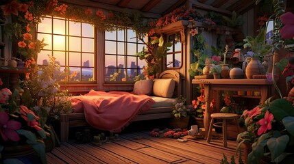 Old house in the village. AI generated art illustration.