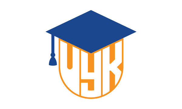 UYK initial letter academic logo design vector template. school college logo, university logo, graduation cap logo, institute logo, educational logo, library logo, teaching logo, book shop, varsity	
