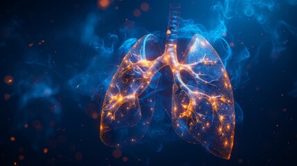 A modern image in RGB color mode showing lungs in a low poly blue background. Abstract polygonal health illustration. - obrazy, fototapety, plakaty