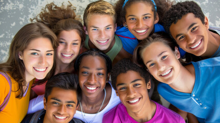 Fototapeta premium Circle of Diverse Smiling Friends Enjoying Togetherness. Make new friends as an adult