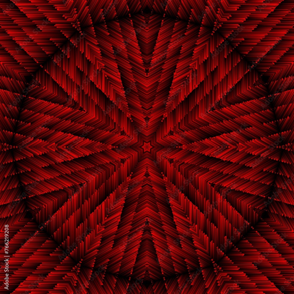 Poster complex dark red 3d curved structure on black background as depth map contour design