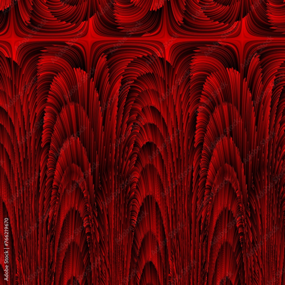 Poster complex dark red 3d curved structure on black background as depth map contour design