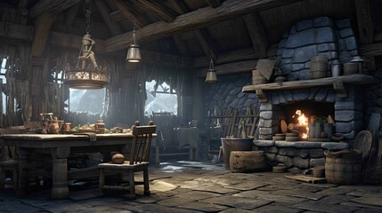 Old abandoned factory. AI generated art illustration.	