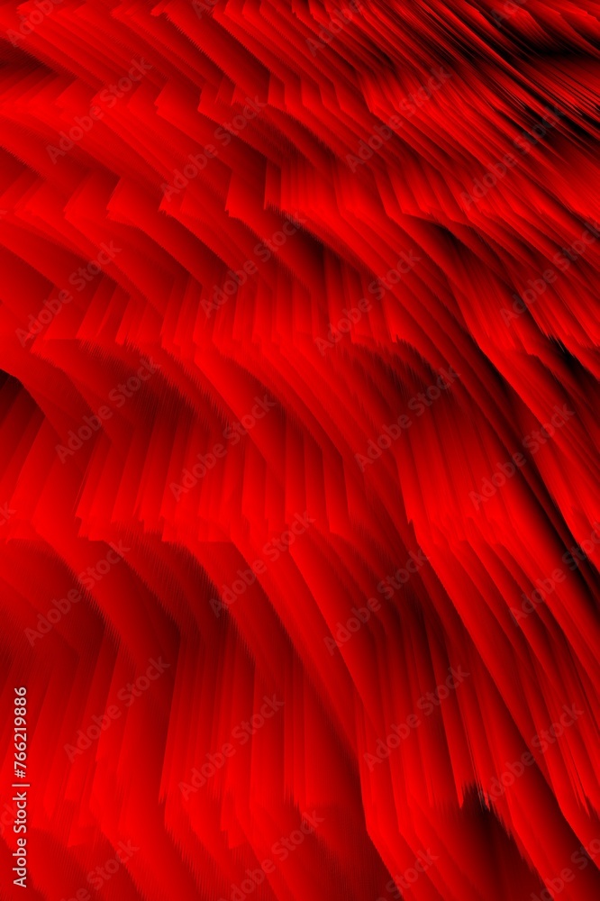 Poster complex dark red 3d curved structure on black background as depth map contour design