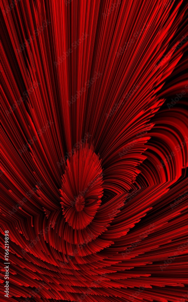 Poster complex dark red 3d curved structure on black background as depth map contour design