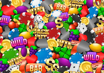 Obraz na płótnie Canvas Seamless pattern for Casino. Background with game symbols. Vector template for your design.