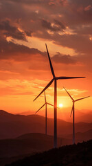 Obraz premium Wind Turbines Against Dramatic Sunset Sky 